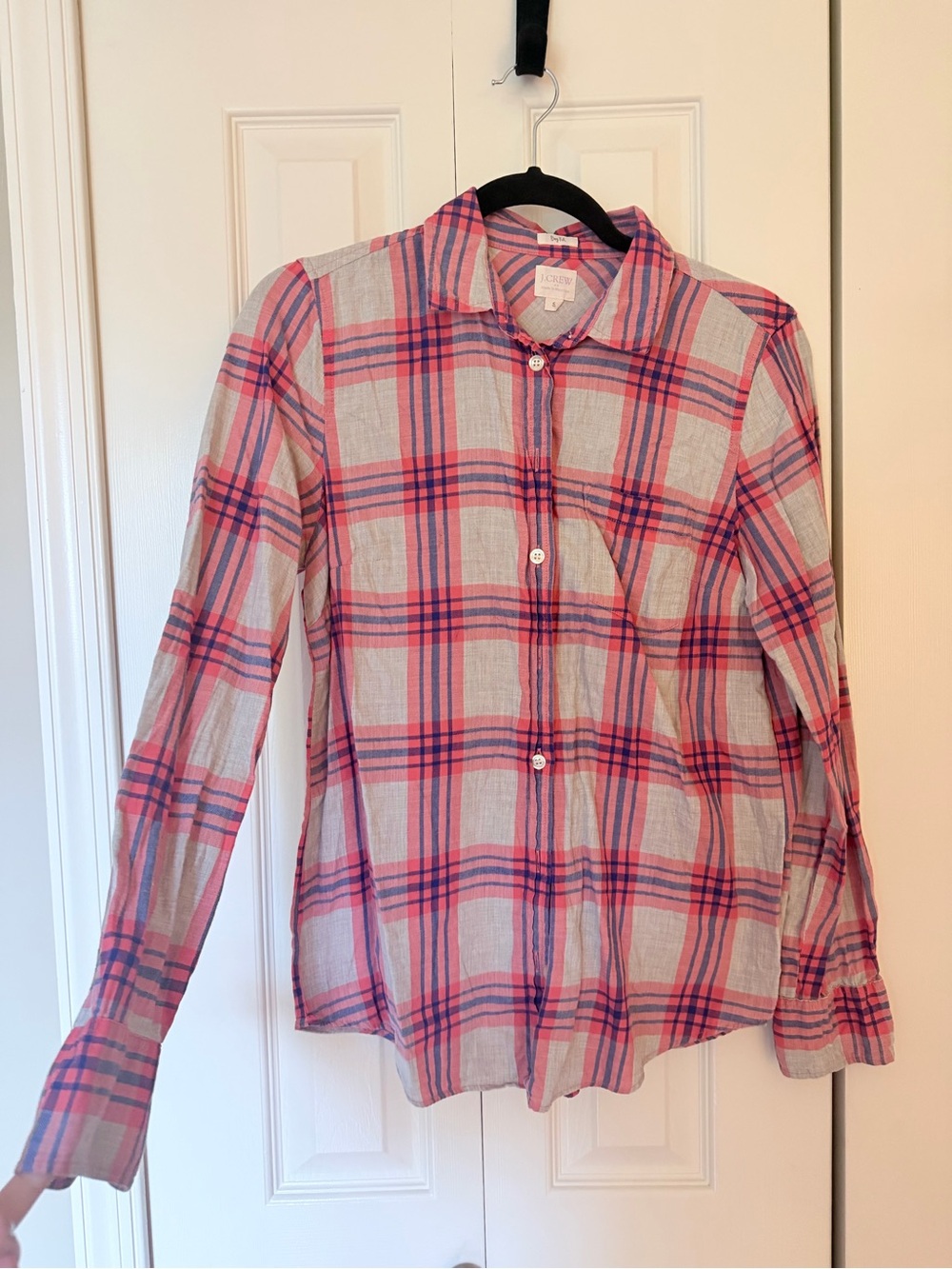 J. Crew Pink & Gray Plaid Button-Up Shirt size S